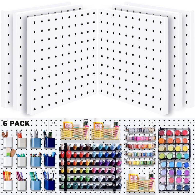 BOLUTDIF 6Pcs Peg board  Pegboard Wall Organizer Panels  Wall Mount Display Small Pegboard Kits  Pegboard  Peg Boards for Wall Craft Room  for Kitchen  Garage  Workshop  Tool Accessories - White Pegboard - Image 1